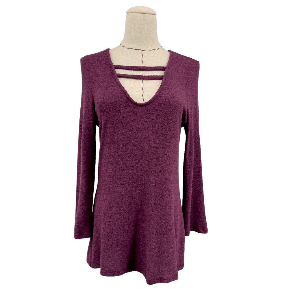 American Able Top Womens‎ Size Large Burgundy Knit Long Sleeve Strappy